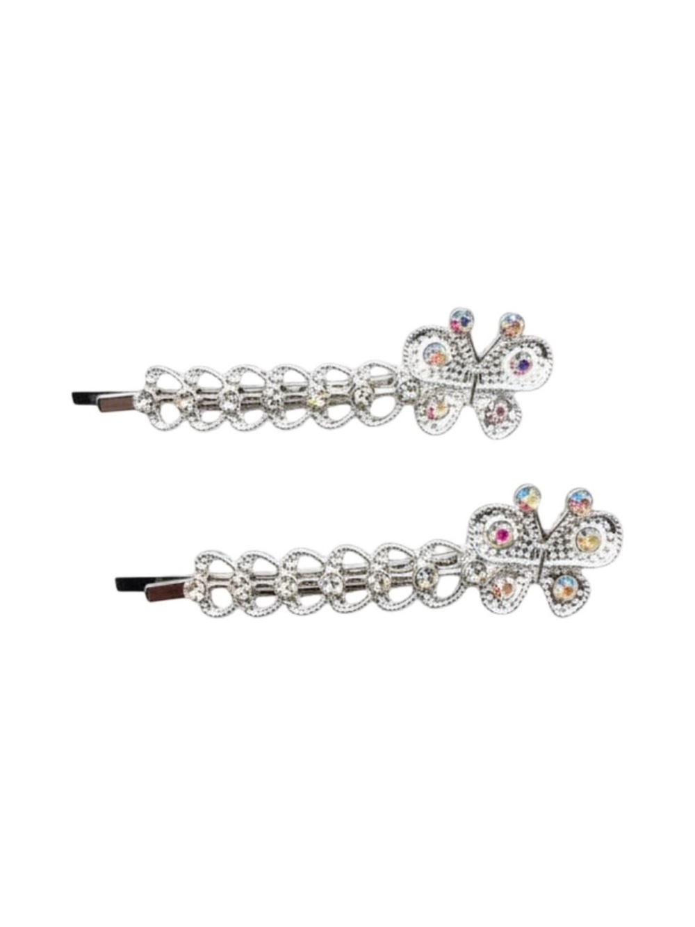 Rhinestone Butterfly Hair Clips - Silver with Multicolor Gems FINAL PRICE DROP